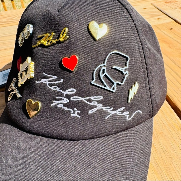 NWT Karl Lagerfeld Paris Embellished Iconic Pin Baseball Cap - Picture 2 of 7